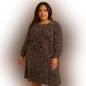 Old Navy Black Long Sleeve Floral Midi Dress XXL